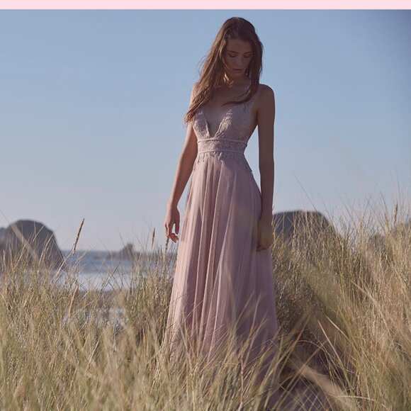 Watters Bridesmaids Aria Lace V-Neck Tulle Gown 6603-Brielle in Blush New Sz 4 - Picture 5 of 12